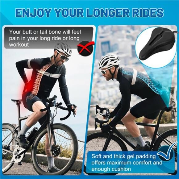 Bike Seat Cushion Gel Padded Bicycle Saddle Cover for Peloton Spin Mountain Road - Picture 3 of 7